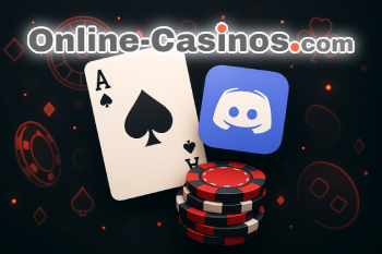 Online-casinos.com logo with Poker card and discord logo 